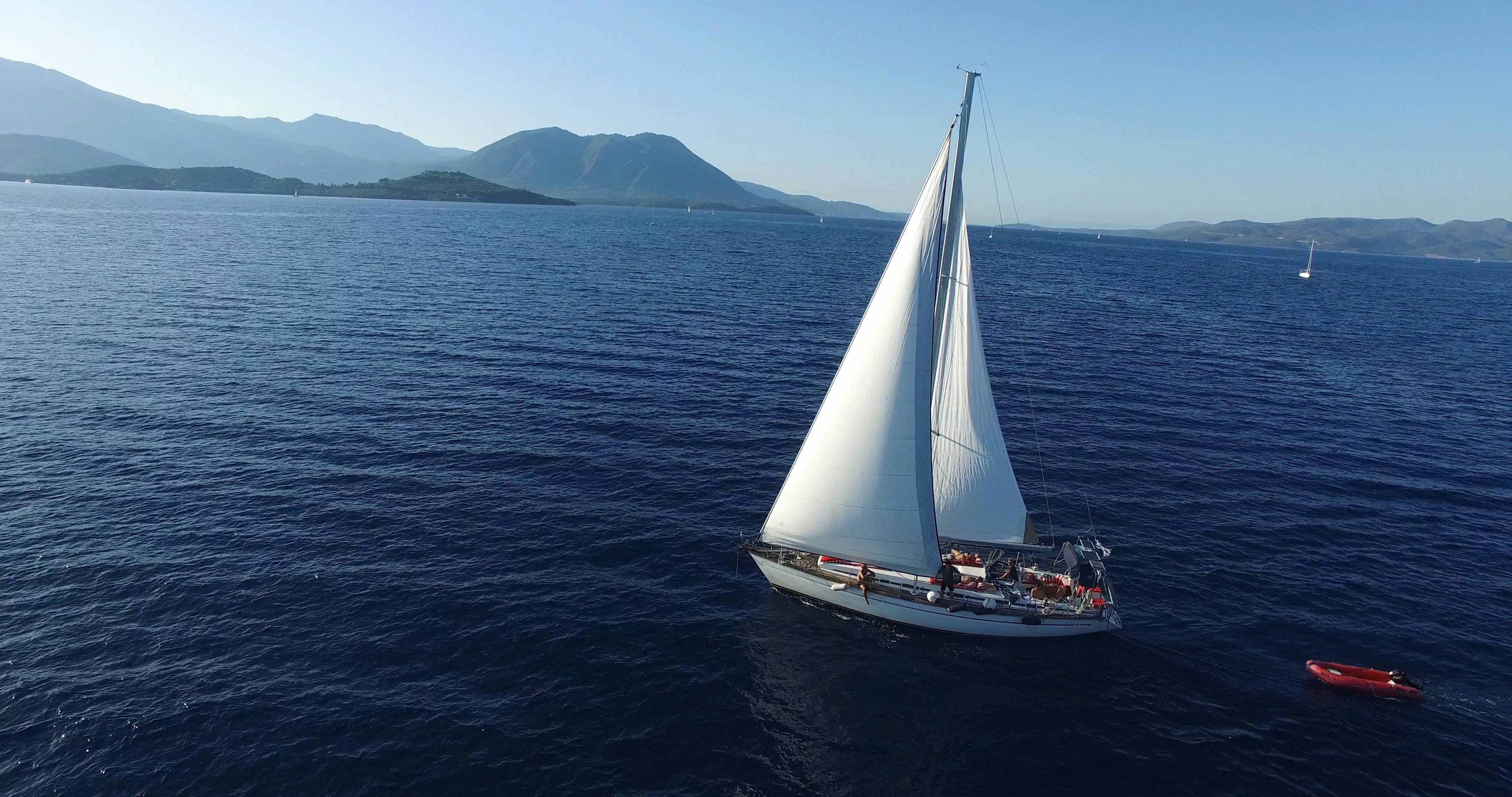 Aerial view of My Way sailing in the Ionian Sea